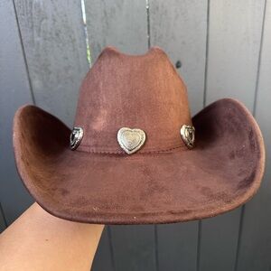 New! Chocolate Brown Cowboy Hat with Heart Accents
